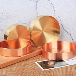 2 Pieces 14cm Round Copper Desktop Storage Trays Plate Organizer Photo Props