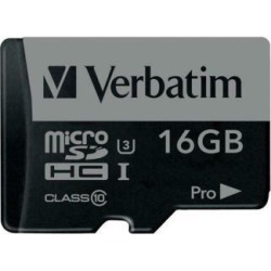 Verbatim 16GB Pro 600X microSDHC Memory Card with Adapter, UHS-I U3 Class 10 - C
