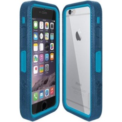 Amzer CRUSTA Rugged Case Blue on Blue Shell Tempered Glass with Holster for iPhone 6 Plus