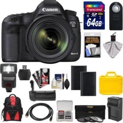 Canon EOS 5D Mark III Digital SLR Camera with EF 24-70mm f/4.0L IS USM Lens & 64GB Card + Batteries + Charger + Backpack + Flash + Grip + 3 Filters.