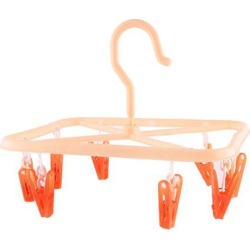 Unique Bargains Plastic Rectangle Frame 8 Pegs Clothes Socks Dryer Rack Clips Hanger Orange