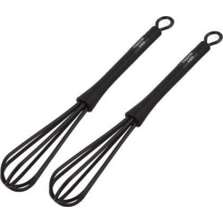 Home Cake Shop Kitchenware Plastic Nonslip Handle Egg Beater Whisk Black 2 Pcs