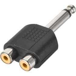 6.35mm Male to 2 RCA Female Connector Splitter Adapter Coupler Black for Mono Audio Video AV TV Cable Convert 1pcs