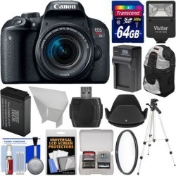 Canon EOS Rebel T7i Digital SLR Camera & EF-S 18-55mm IS STM Lens with 64GB Card + Backpack + Flash + Battery & Charger + Tripod + Filter Kit