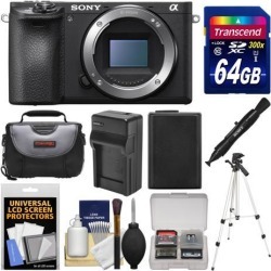 Sony Alpha A6500 4K Wi-Fi Digital Camera Body with 64GB Card + Case + Battery & Charger + Tripod + Kit