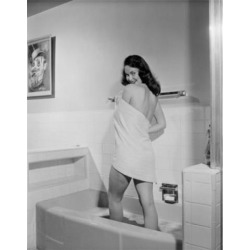 Posterazzi SAL255421867 Woman Wrapped in Towel Standing in Bath Tub Poster Print - 18 x 24 in.