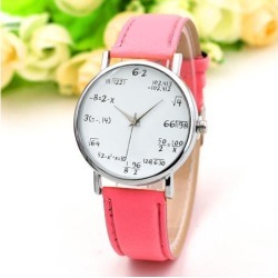 Fashion Quartz Watch Math Formula Round Dial PU Leather Casual Wrist Watches for Women and Men Pink