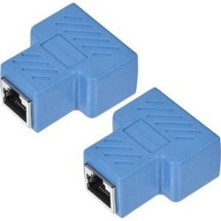 RJ45 Splitter Coupler Inline Connector 1 to 2 Splitter Cat7 Cat6 Cat5e Ethernet Cable Extender Adapter 44x36x21mm Blue 2Pcs