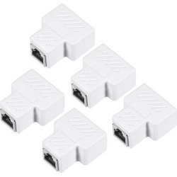 RJ45 Splitter Coupler Inline Connector 1 to 2 Splitter Cat7 Cat6 Cat5e Ethernet Cable Extender Adapter 37x44x21mm White 5Pcs