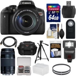 Canon EOS Rebel T6i Wi-Fi Digital SLR Camera & EF-S 18-135mm IS STM Lens with 75-300mm III Lens + 64GB Card + Case + Filters + Tripod + Flash +.