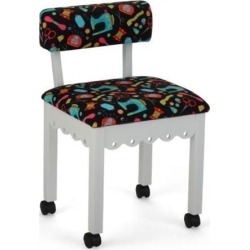 Arrow Sewing Cabinet Black Sewing Notions Chair with Gingerbread Scallops - White Finish