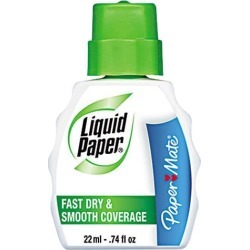 Paper Mate Liquid Paper 5640115 Fast Dry Correction Fluid, 22 ml Bottle, White, 12/Pack