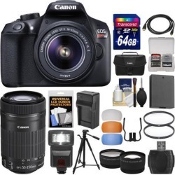 Canon EOS Rebel T6 Wi-Fi Digital SLR Camera & EF-S 18-55mm IS II with 55-250mm IS STM Lens + 64GB Card + Case + Flash + Battery & Charger + Tripod Kit