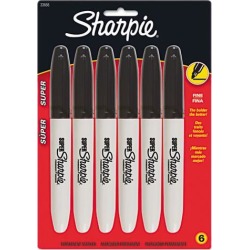 Sharpie 33666PP Super Permanent Markers, Fine Point, Black, 6/Pack