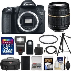 Canon EOS 70D Digital SLR Camera Body with 18-200mm VC Lens + 32GB Card + Flash + Battery + Case + Tripod + Filter + Kit