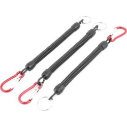 Cell Phone Plastic Carabiner Hook Spring Coil Keychain Black Red 22cm Long 3pcs