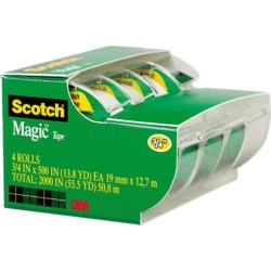 Scotch 4105 Magic Office Tape & Refillable Dispenser, 3/4' x 300', 1' Core, 4/Box