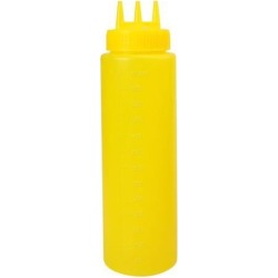 24oz Plastic Three Hole Condiment Squeeze Bottles Perfect for Cooking Salad Ketchup BBQ Syrup Condiments Dispenser Yellow