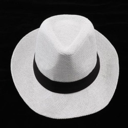 Wide Brim Sraw Hat Beach Summer Fedora Classic Panama Hat Bucket Hat 57-58cm White