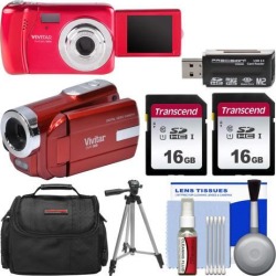 Vivitar ViviCam VXX14 Selfie Digital Camera & DVR-508 HD Camcorder Kit Red