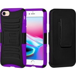 Rugged TUFF Hybrid Armor Hard Defender Case with Holster - Black/ Dark Purple for iPhone 8
