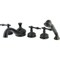 Three Handle Roman Tub Filler with Hand Shower in Oil Rubbed Bronze by Kingston Brass