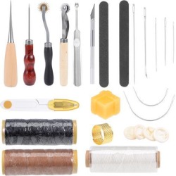 Leather Craft Tool 15PCS Leather Sewing Tools Kit Leather DIY Hand Stitching Tools with Groover for Sewing Leather, Canvas