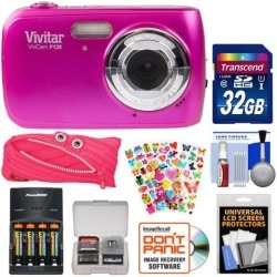 Vivitar ViviCam F126 Digital Camera (Pink) with 32GB Card + Batteries & Charger + Pouch Case + Stickers Pack + Kit