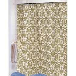 Carnation Home Fashions Damask Fabric Shower Curtain in Sage/Ivory