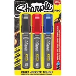 Sharpie 2018335 Pro Permanent Marker, Chisel Tip, Black; Blue; Red, 3 per Pack
