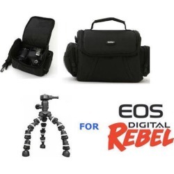 CAMERA CASE BAG + FLEXIBLE TRIPOD FOR CANON EOS REBEL DSLR CAMERAS T3 T3I T5