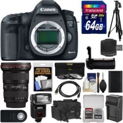 Canon EOS 5D Mark III Digital SLR Camera Body with 16-35mm f/2.8 L Lens + 64GB Card + Case + Flash + Battery/Charger + Grip + Tripod Kit