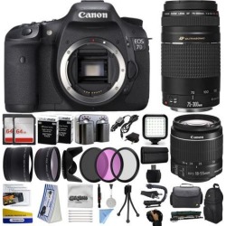 Canon EOS 7D Mark 2 DSLR Digital Camera + 18-55mm IS II + 75-300mm USM Lens + 128GB Memory + 2 Batteries + Charger + LED Video Light + Backpack +.