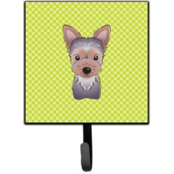 Carolines Treasures BB1294SH4 Checkerboard Lime Green Yorkie Puppy Leash Or Key Holder, 4.25 W x 7 H In.