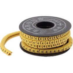 Flexible Yellow PVC Number 4 Printed Cable Marker Tag Reel Roll for 2.5mm2 Wire