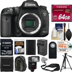 Canon EOS 7D Mark II Digital SLR Camera Body & Wi-Fi Adapter with 64GB Card + Backpack + Flash + Battery & Charger + Tripod + Sling Strap + Remote Kit