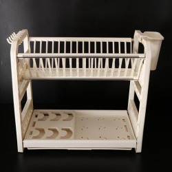 Plastic 2-Tier Kitchen Dish Organizer Cutlery Draining Drying Rack White