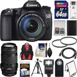 Canon EOS 70D Digital SLR Camera & EF-S 18-135mm IS STM Lens with EF 70-300mm IS Lens + 64GB Card + Backpack + Flash + Battery + Tripod + Accessory.