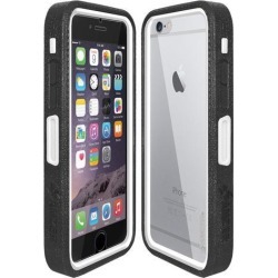 Amzer CRUSTA Rugged Case Black on White Shell Tempered Glass with Holster for iPhone 6 Plus