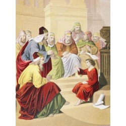 The Boy Jesus Debating With Priests And Teachers In The Temple From The Holy Bible Published By William Collins Sons & Company In 1869.