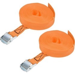 7M x 25mm Lashing Strap Cargo Tie Down Straps w Cam Lock Buckle 250Kg Work Load, Orange, 2Pcs