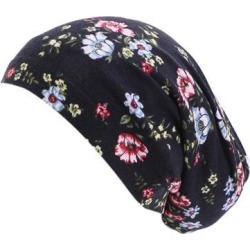 Women Printed Chemo Hat Cotton Night Cap Sleep Hat Hair Care Bonnet Black