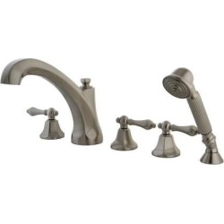 Three Handle Roman Tub Filler with Hand Shower in Satin Nickel by Kingston Brass