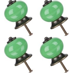 4pcs Ceramic Knobs Drawer Knob Round Pull Handle Home Door Replacement Cupboard Wardrobe Dresser Decoration Green