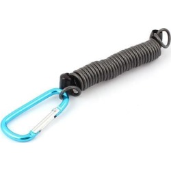 Blue Metal Carabiner Hook Clip Stretchy Spring Coil Key Chain Keyring Strap