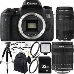 Canon EOS 760D/T6s DSLR Camera with EF-S 18-135mm f/3.5-5.6 IS STM Lens & EF 75-300mm f/4-5.6 III Lens 32GB Bundle12PC Accessory Kit. Includes 32GB.