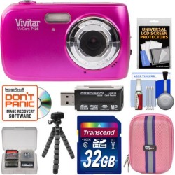 Vivitar ViviCam F126 Digital Camera (Pink) with 32GB Card + Case + Tripod + Kit
