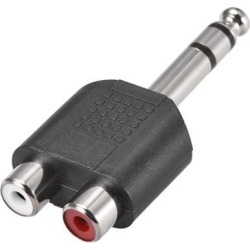 6.35mm Male to 2 RCA Female Connector Splitter Adapter Coupler Black for Stereo Audio Video AV TV Cable Convert