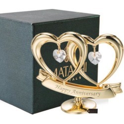 Matashi MCT3230HA - 24k Gold Plated Beautiful 'Happy Anniversary' Double Heart Table Top Made with Genuine Matashi Crystals