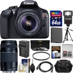 Canon EOS Rebel T6 Wi-Fi Digital SLR Camera & EF-S 18-55mm IS II with 75-300mm III Lens + 64GB Card + Case + Flash + Battery & Charger + Tripod + Kit